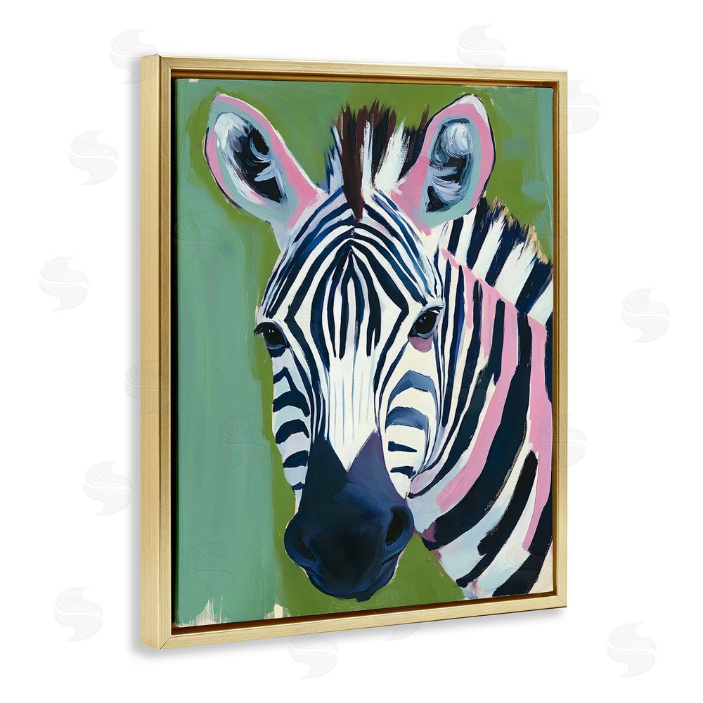 The Prints Vibe Funky Zebra over Green Gold Floating Framed Canvas Wall Art