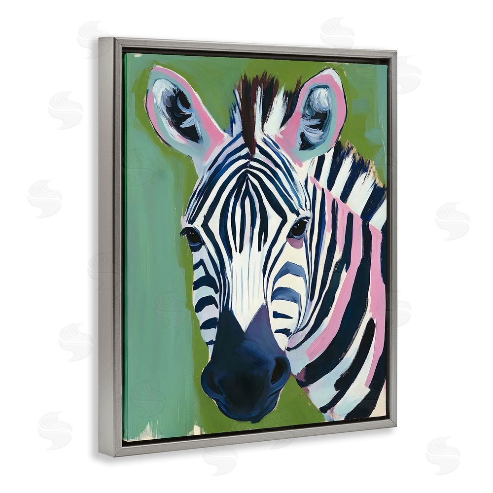 The Prints Vibe Funky Zebra over Green Gray Floating Framed Canvas Wall Art