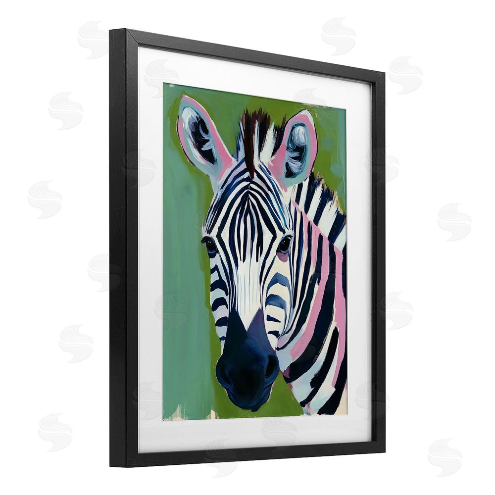 The Prints Vibe Funky Zebra over Green Black Framed Print Under Glass Wall Art