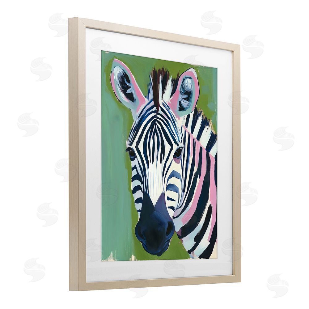 The Prints Vibe Funky Zebra over Green Brown Framed Print Under Glass Wall Art