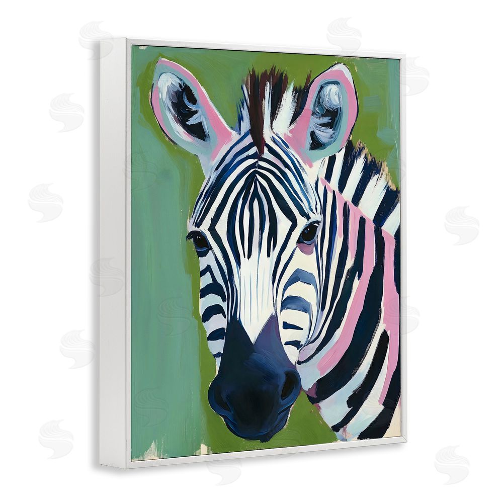 The Prints Vibe Funky Zebra over Green White Framed Giclee Wall Art