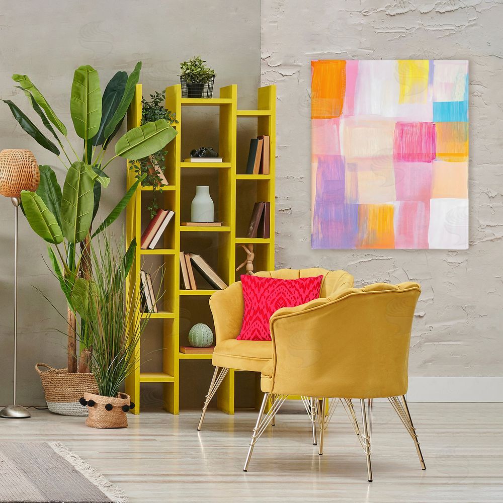 The Prints Vibe Abstract Grid Brushstrokes Stretched Canvas Wall Art Print in Room