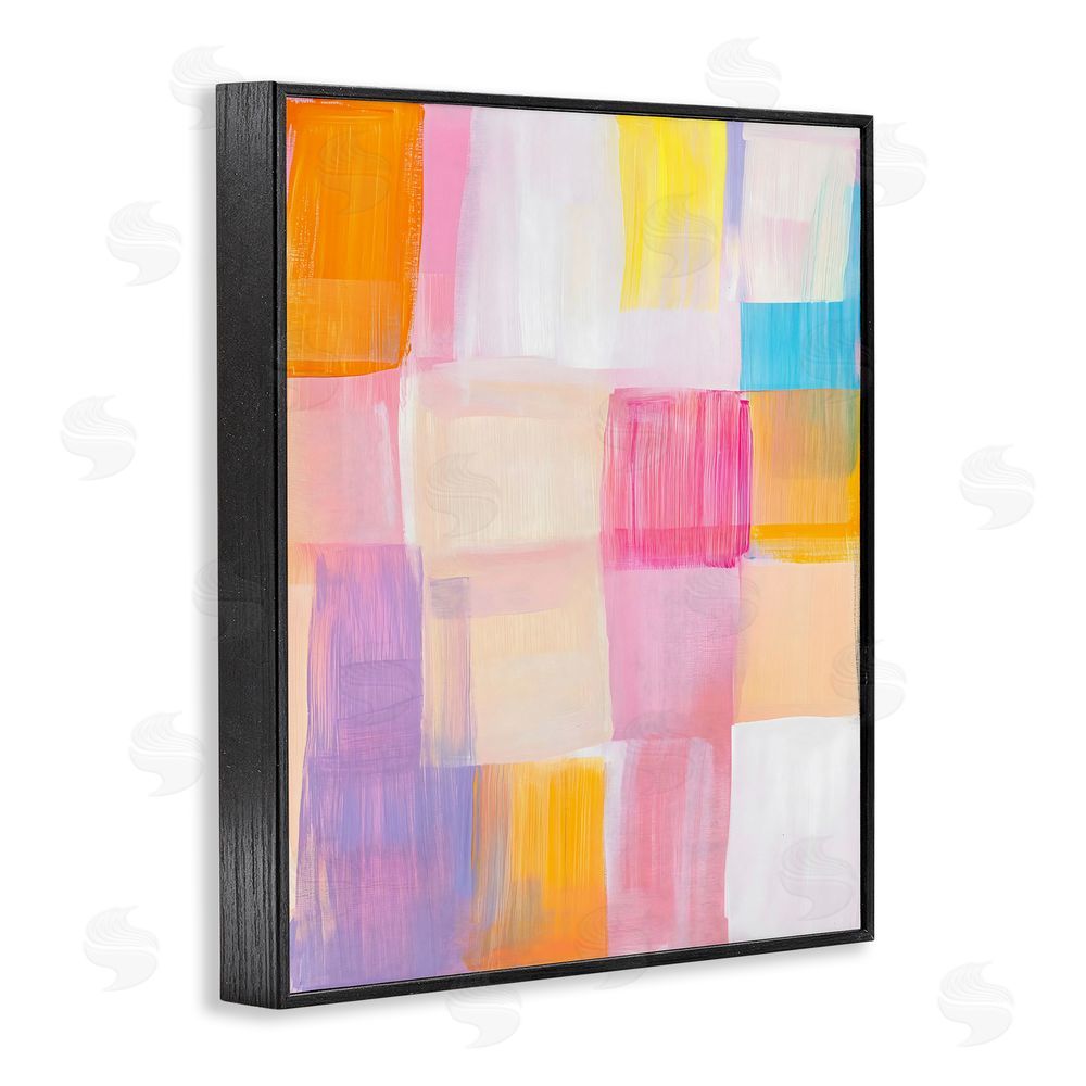 The Prints Vibe Abstract Grid Brushstrokes Black Framed Giclee Wall Art Print