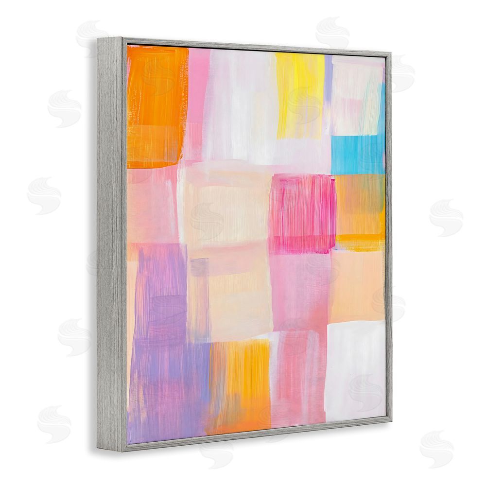 The Prints Vibe Abstract Grid Brushstrokes Gray Framed Giclee Wall Art Print