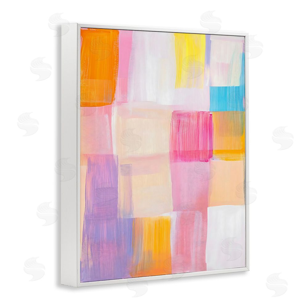 The Prints Vibe Abstract Grid Brushstrokes White Framed Giclee Wall Art Print