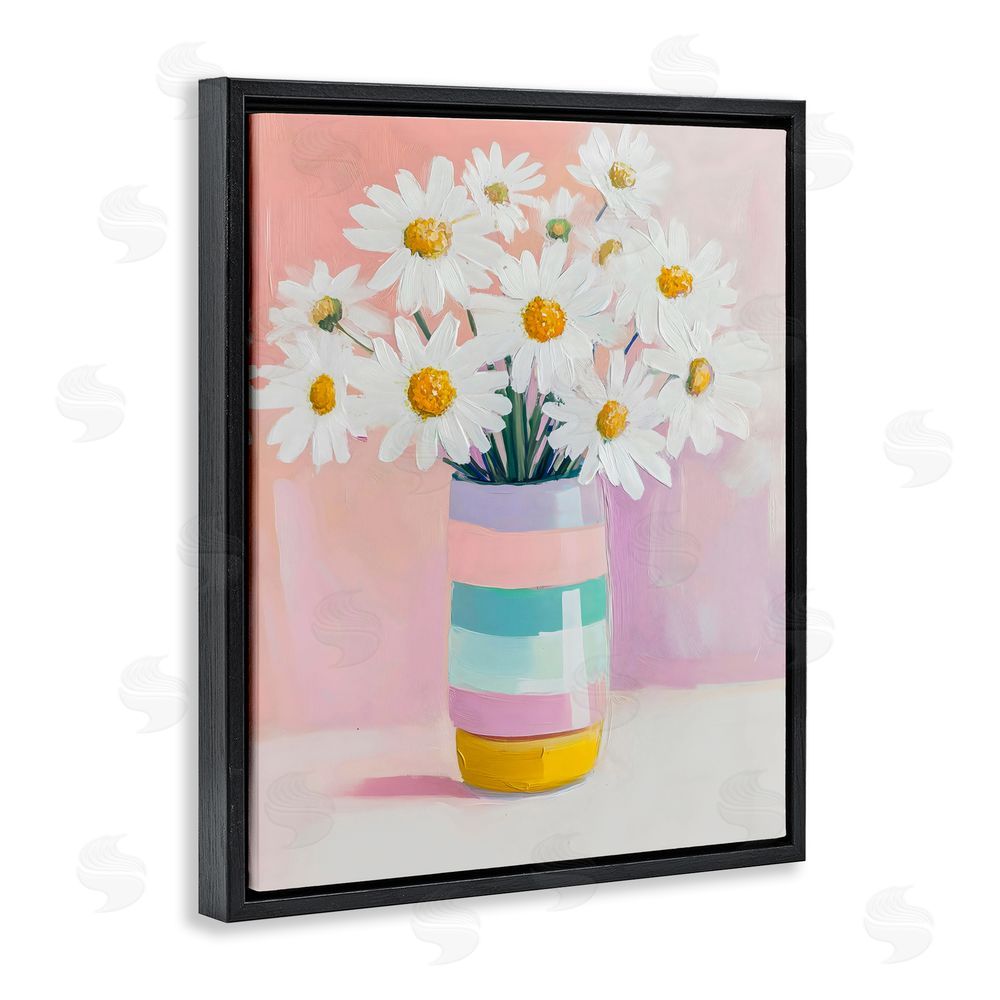 The Prints Vibe Daisies in Striped Vase Black Floating Frame Canvas Wall Art Print