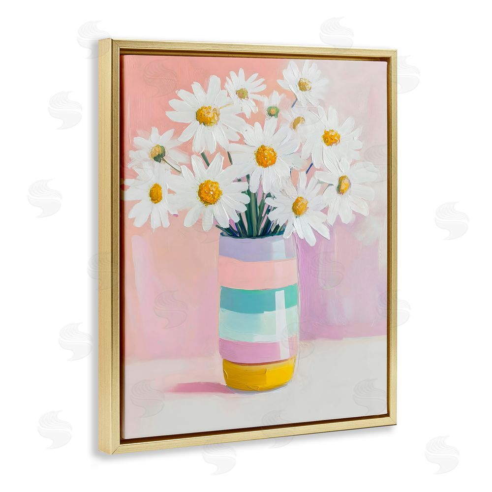 The Prints Vibe Daisies in Striped Vase Gold Floating Frame Canvas Wall Art Print