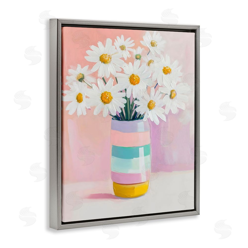 The Prints Vibe Daisies in Striped Vase Gray Floating Frame Canvas Wall Art Print