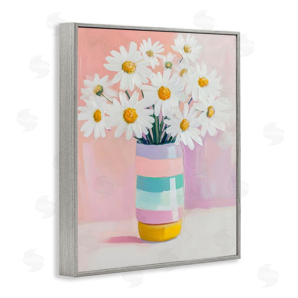 The Prints Vibe Daisies in Striped Vase Gray Framed Giclee Wall Art Print