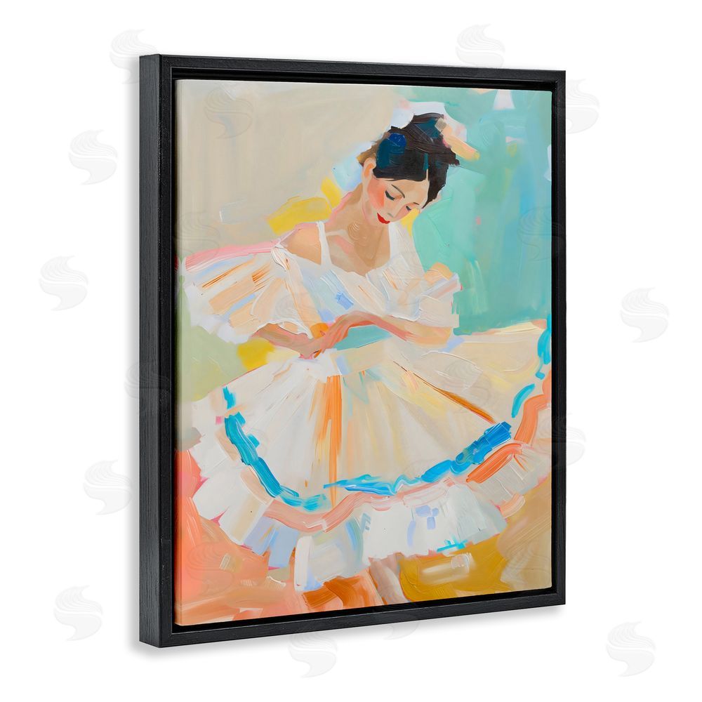 The Prints Vibe Dancer with Flowing Dress Black Floating Frame Canvas Wall Art Print
