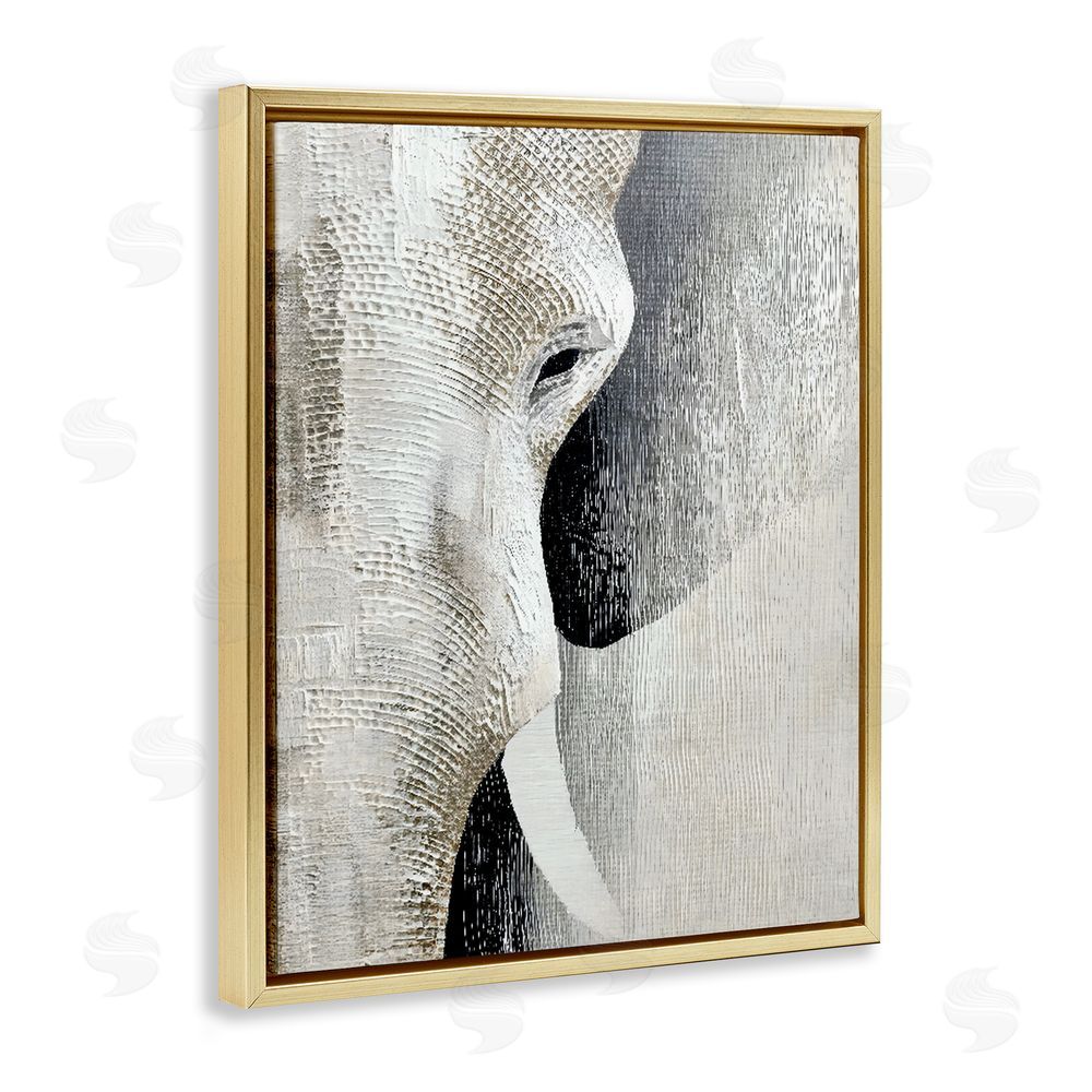 LSR Design Studio Faux Textured Elephant Gold Floating Framed Canvas Wall Art