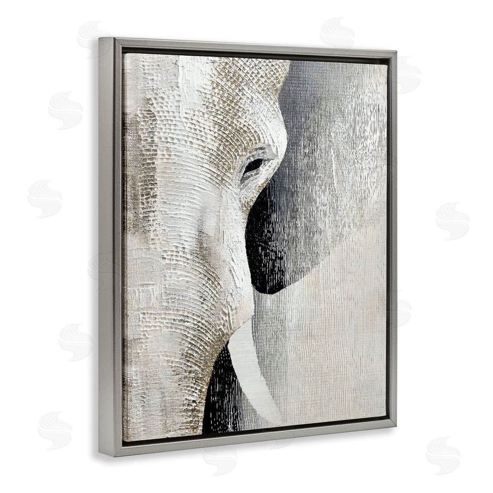 LSR Design Studio Faux Textured Elephant Gray Floating Framed Canvas Wall Art
