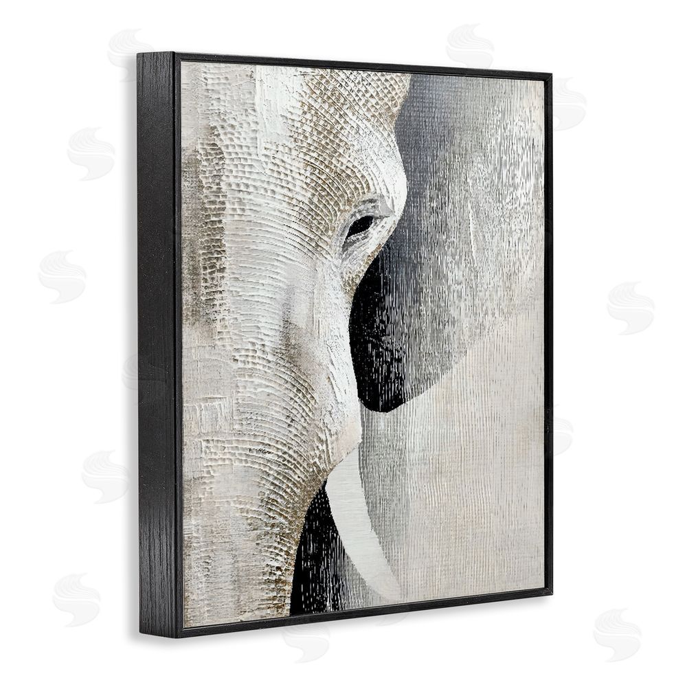LSR Design Studio Faux Textured Elephant Black Framed Giclee Wall Art