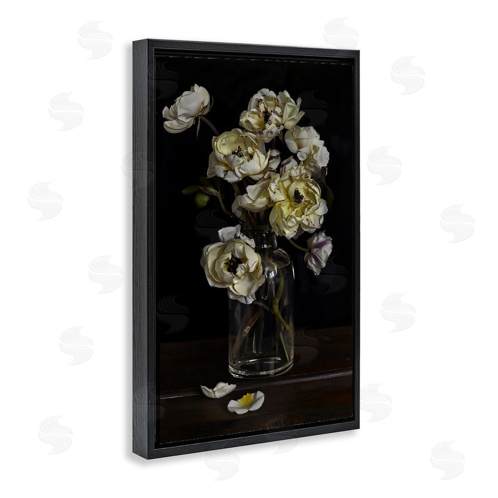 Creative Studio Elegant Arrangement of Cream Blossoms Black Floating Framed Canvas Wall Art