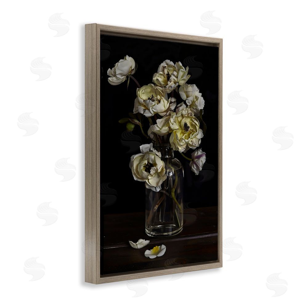 Creative Studio Elegant Arrangement of Cream Blossoms Brown Floating Framed Canvas Wall Art