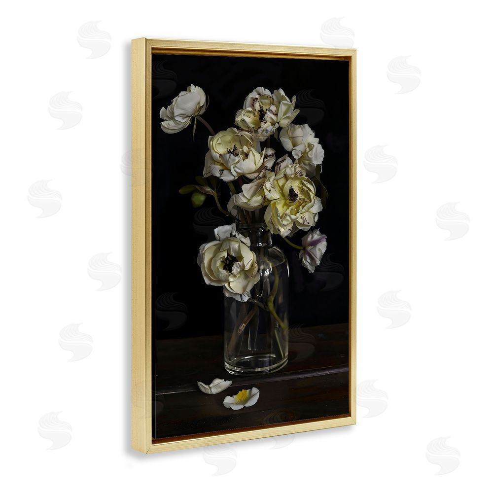 Creative Studio Elegant Arrangement of Cream Blossoms Gold Floating Framed Canvas Wall Art