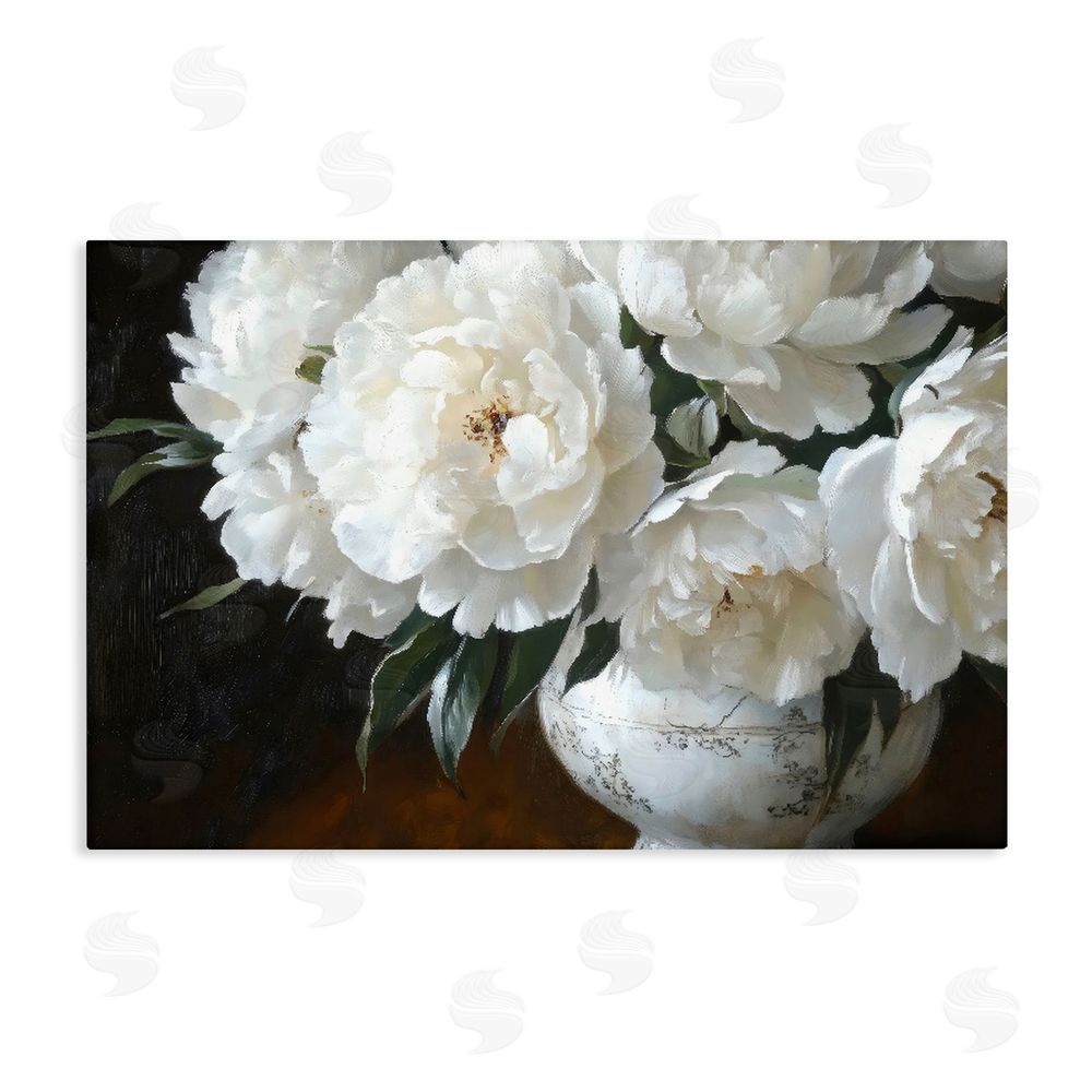 Petal Prints Design White Flowers in Vintage Vase Stretched Canvas Wall Art Print