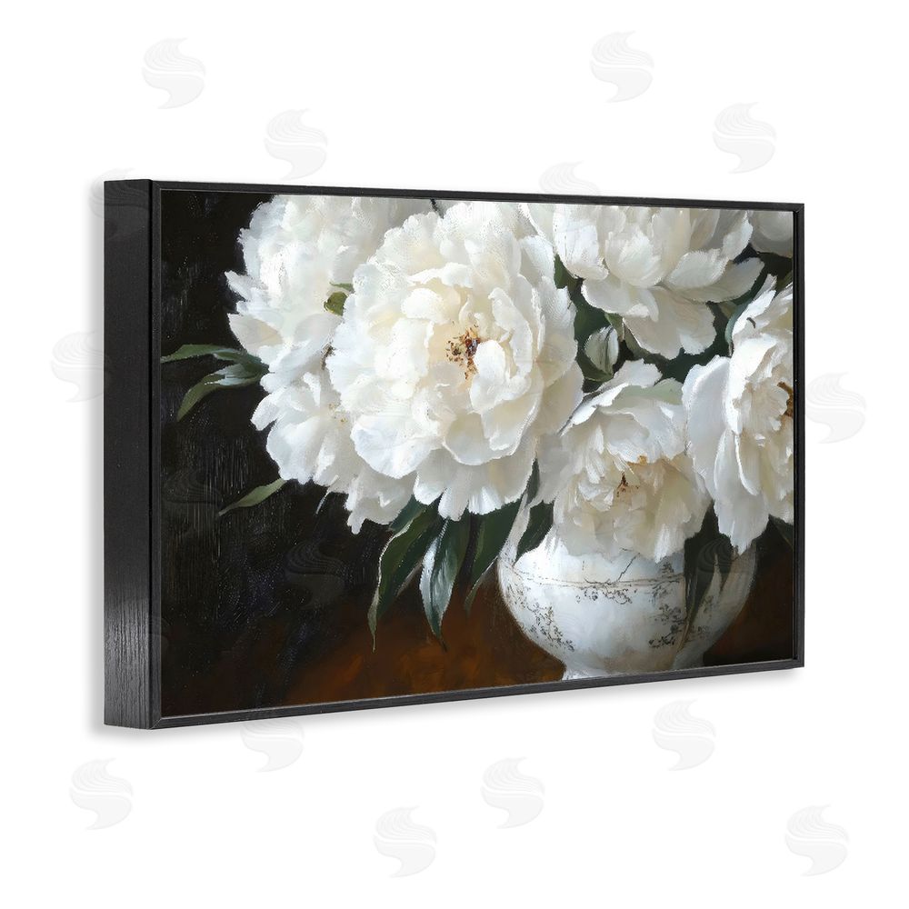 Petal Prints Design White Flowers in Vintage Vase Black Framed Giclee Wall Art Print