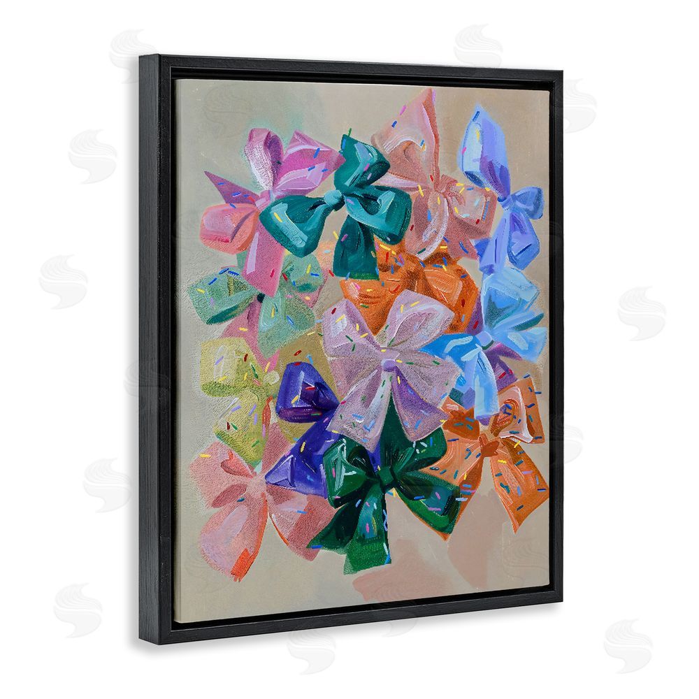 The Prints Vibe Bright Bows Cluster with Sprinkles Black Floating Frame Stretched Canvas Wall Art Print
