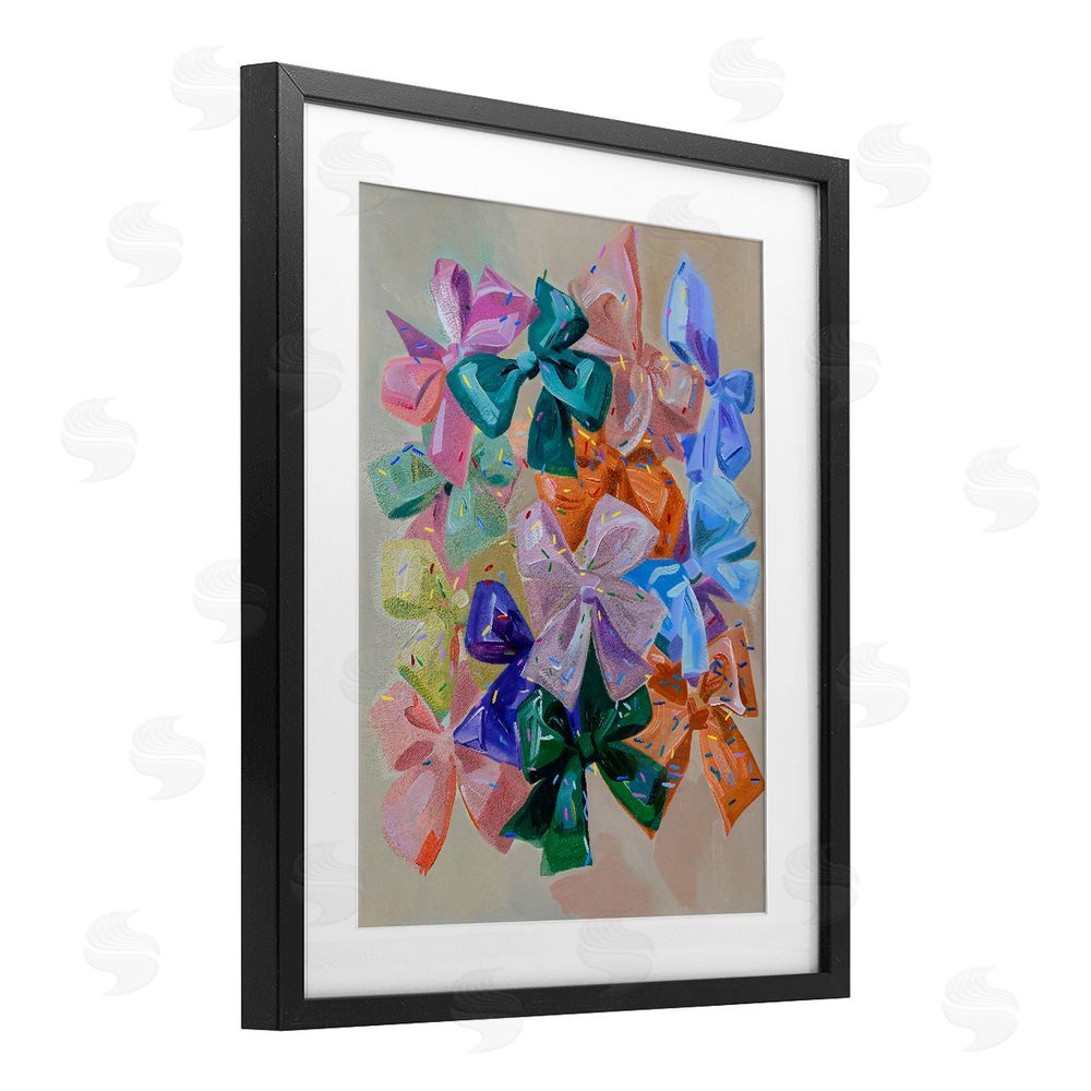 The Prints Vibe Bright Bows Cluster with Sprinkles Black Framed Print Under Glass with Matting Wall Art