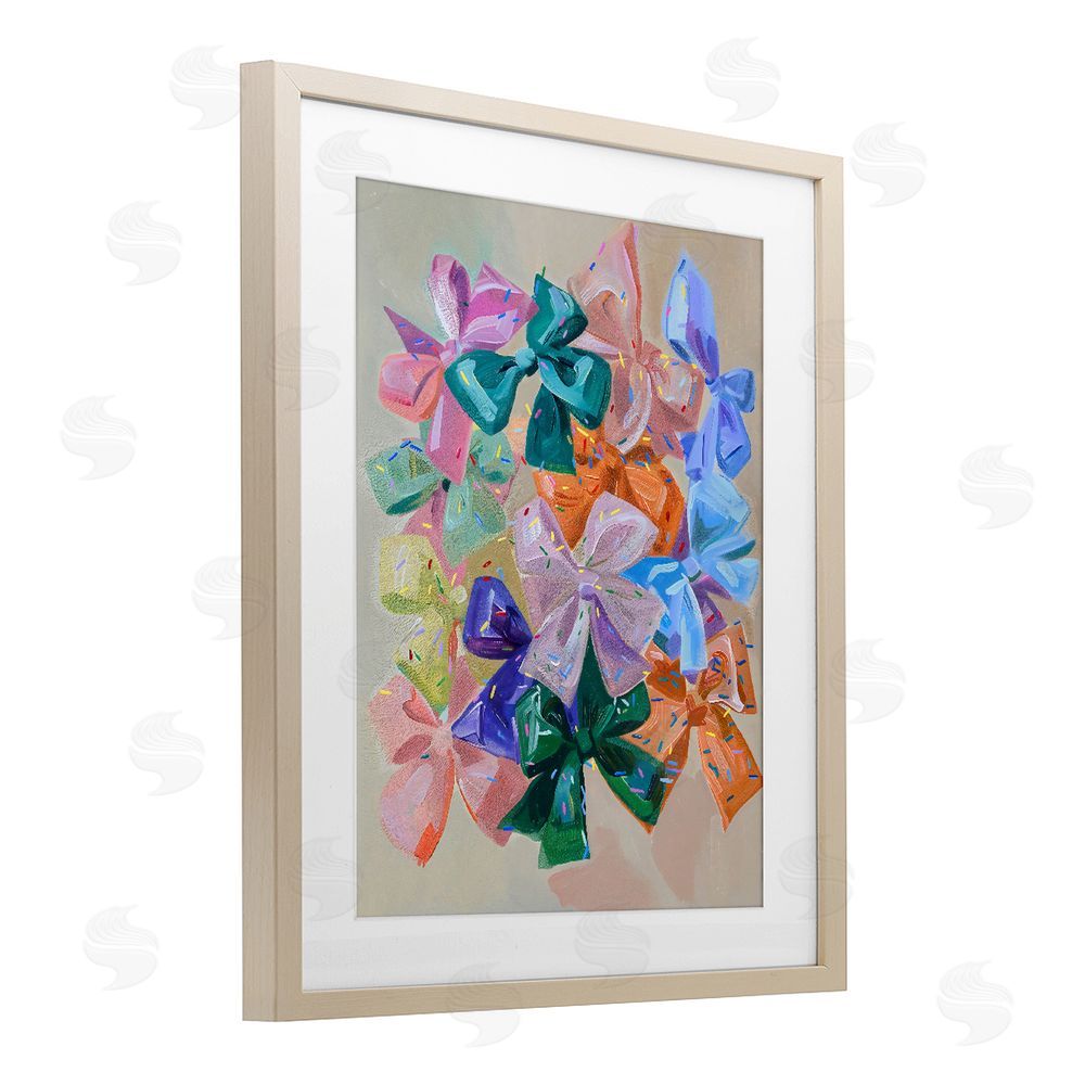 The Prints Vibe Bright Bows Cluster with Sprinkles Brown Framed Print Under Glass with Matting Wall Art