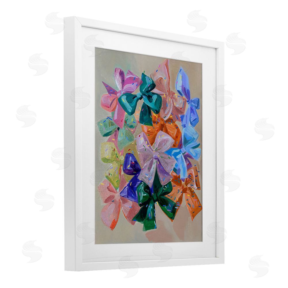 The Prints Vibe Bright Bows Cluster with Sprinkles White Framed Print Under Glass with Matting Wall Art