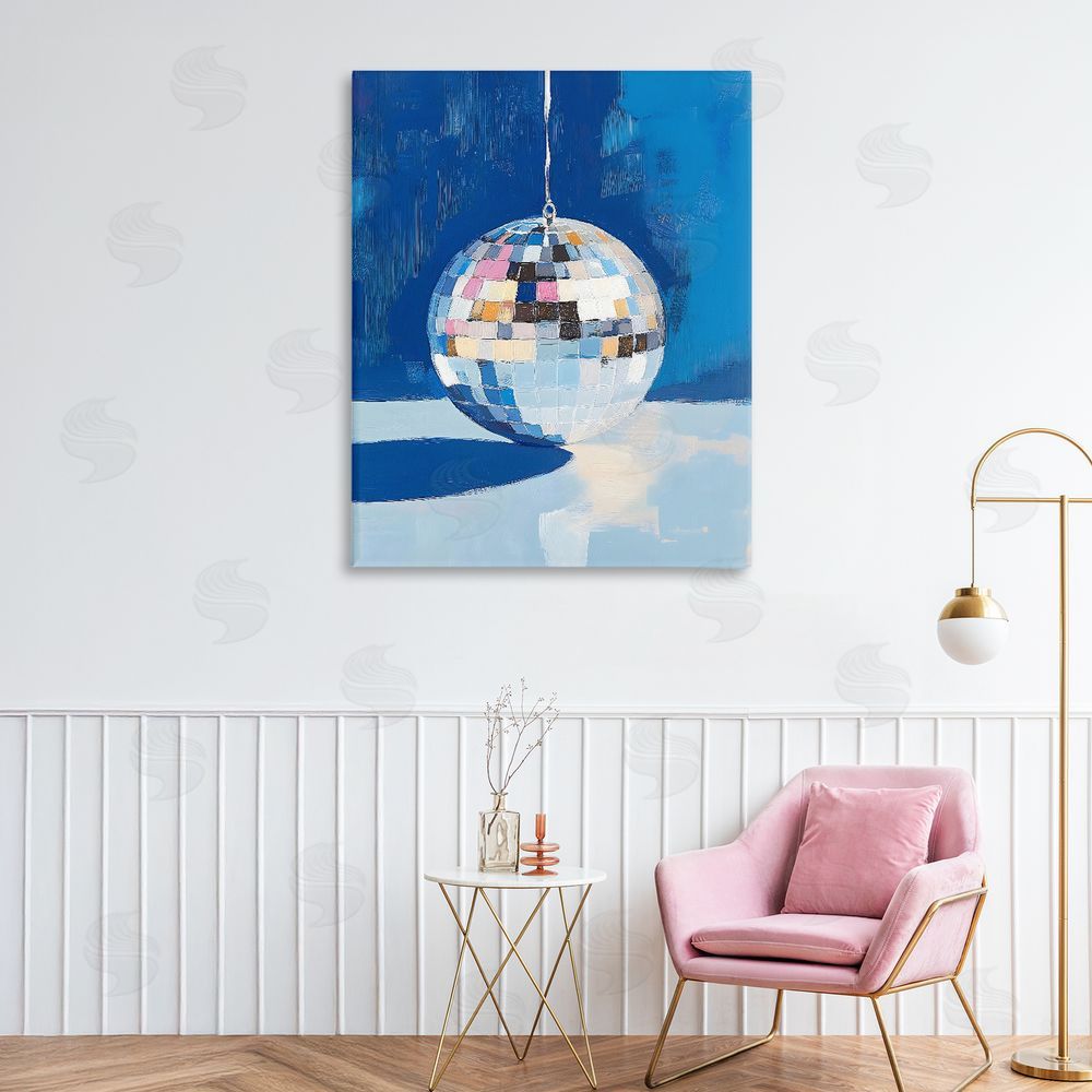 The Prints Vibe Silver Dance Disco Ball Stretched Canvas on Wall