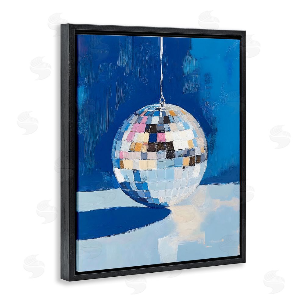 The Prints Vibe Silver Dance Disco Ball Black Floating Framed Canvas Wall Art Print