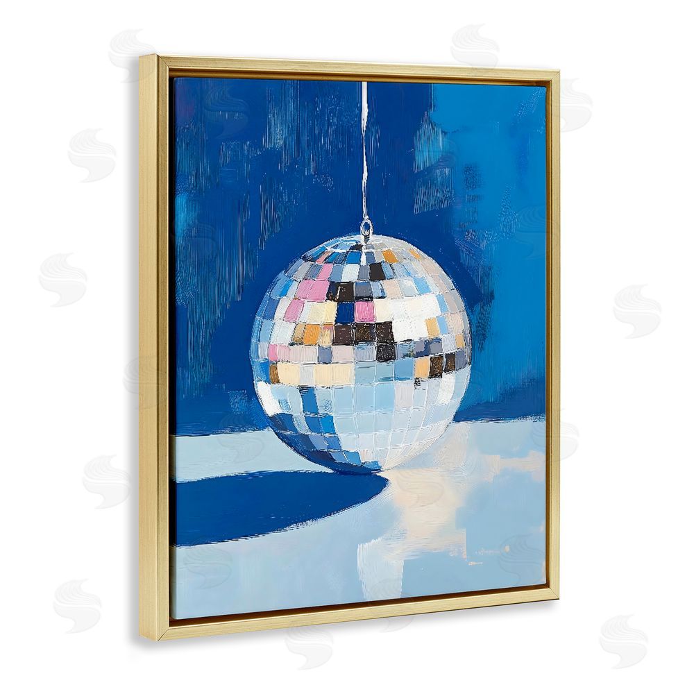 The Prints Vibe Silver Dance Disco Ball Gold Floating Framed Canvas Wall Art Print