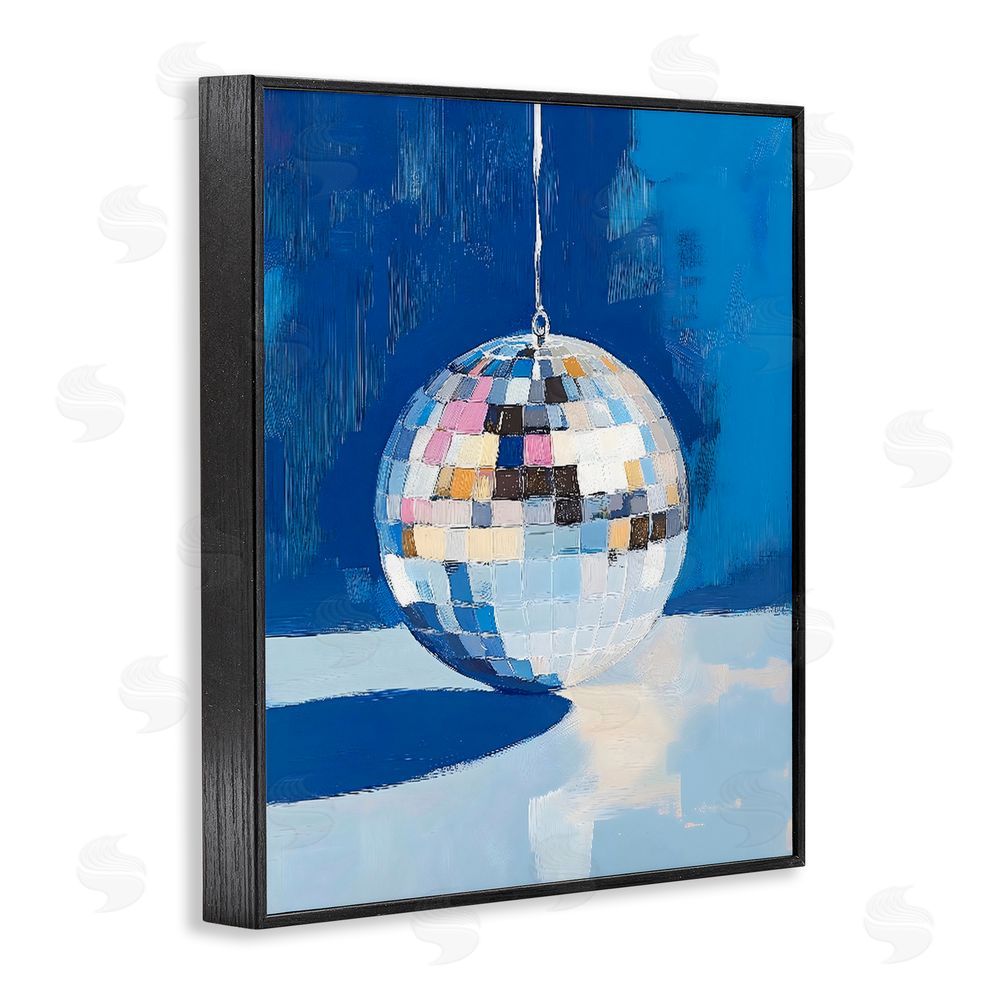 The Prints Vibe Silver Dance Disco Ball Black Framed Giclee Wall Art Print