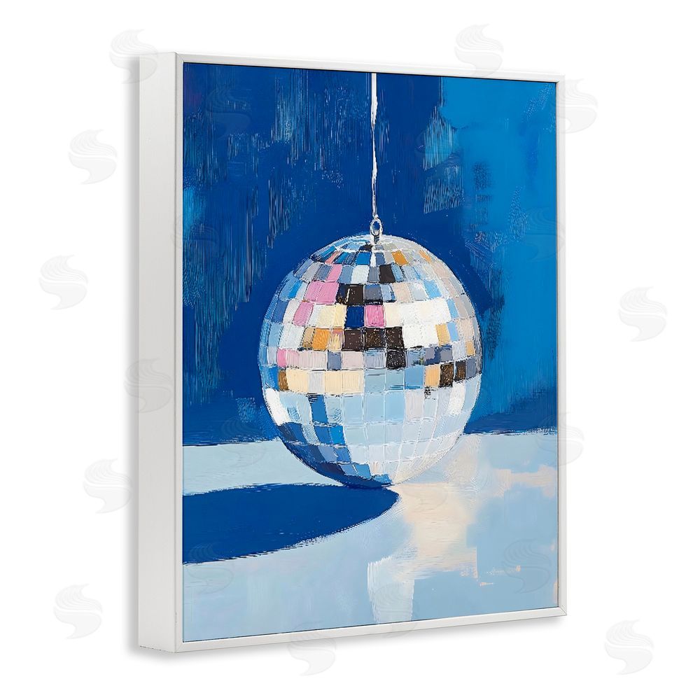 The Prints Vibe Silver Dance Disco Ball White Framed Giclee Wall Art Print