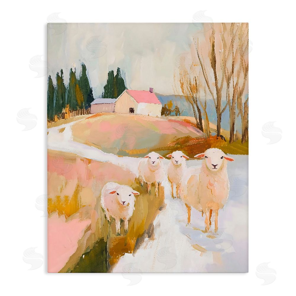 The Prints Vibe Sheep on the Roadside Pasture Stretched Canvas Wall Art Print