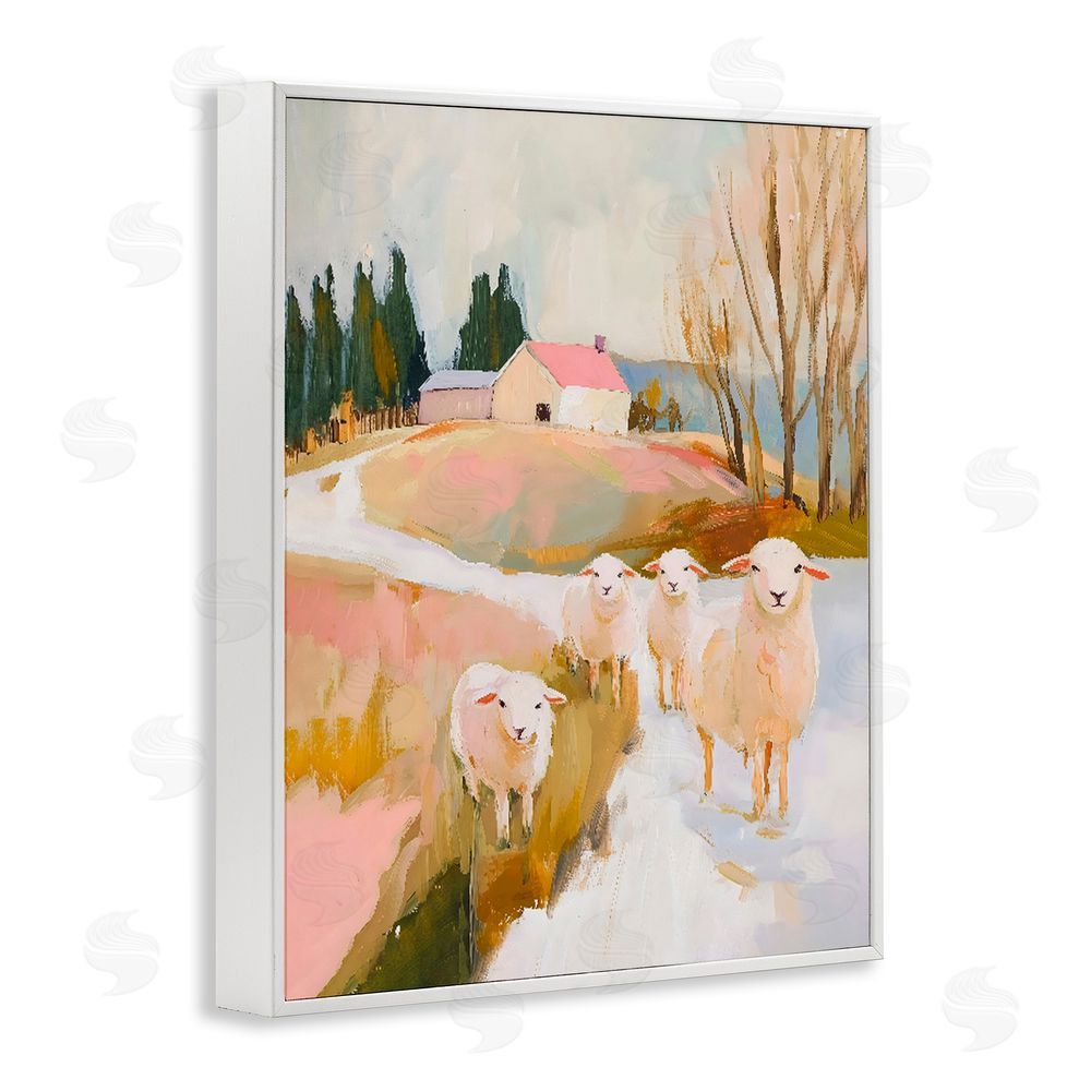 The Prints Vibe Sheep on the Roadside Pasture White Framed Giclee Wall Art Print