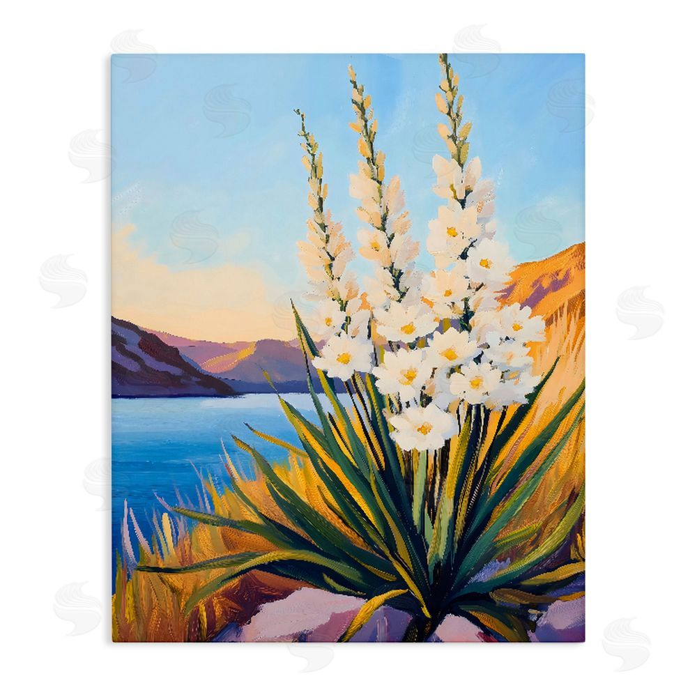 The Prints Vibe Yucca in Bloom By The Lake Stretched Canvas Wall Art Print