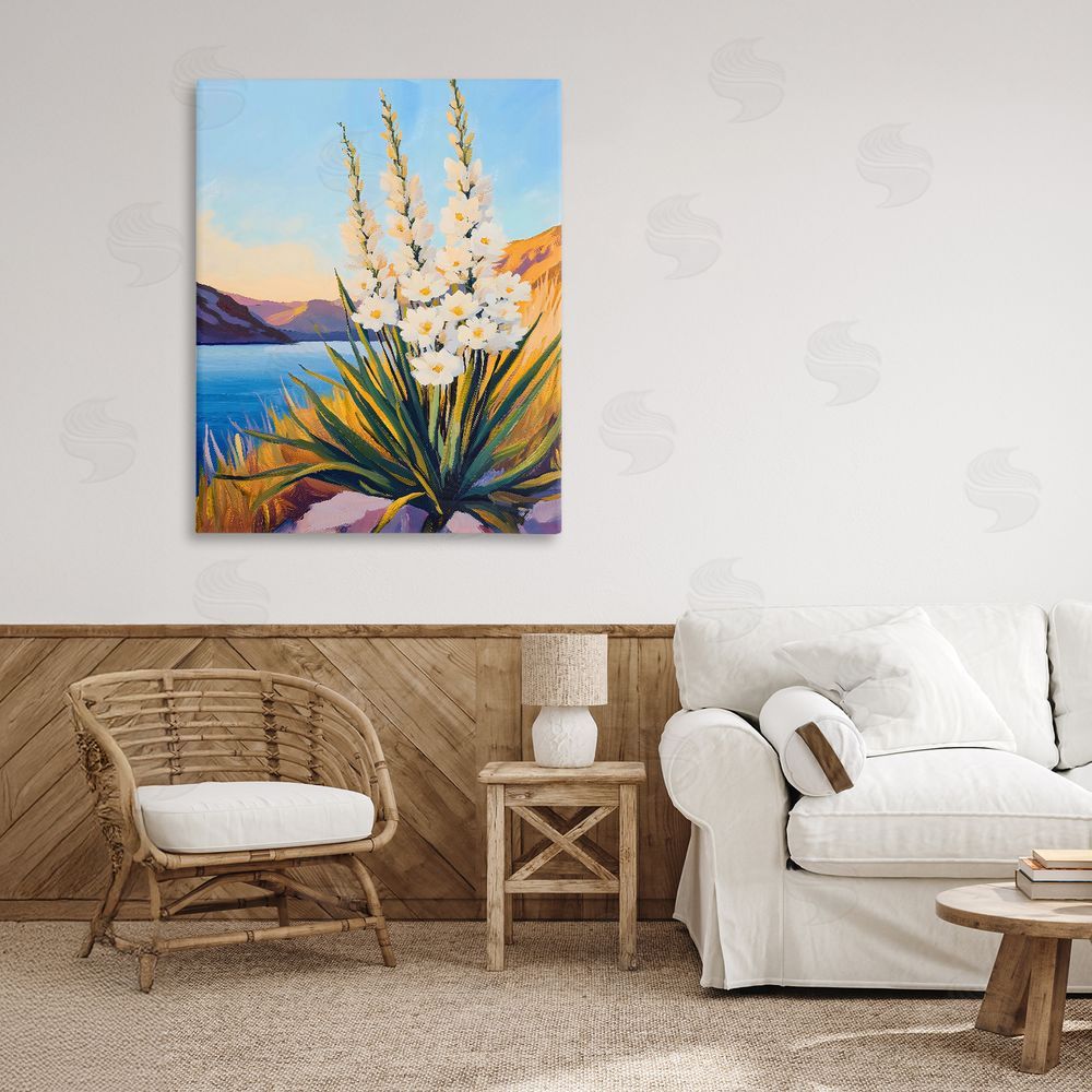 The Prints Vibe Yucca in Bloom By The Lake Stretched Canvas on Wall