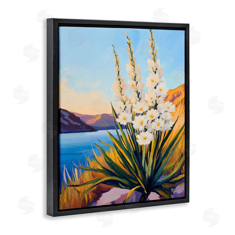 The Prints Vibe Yucca in Bloom By The Lake Black Floating Framed Canvas Wall Art Print