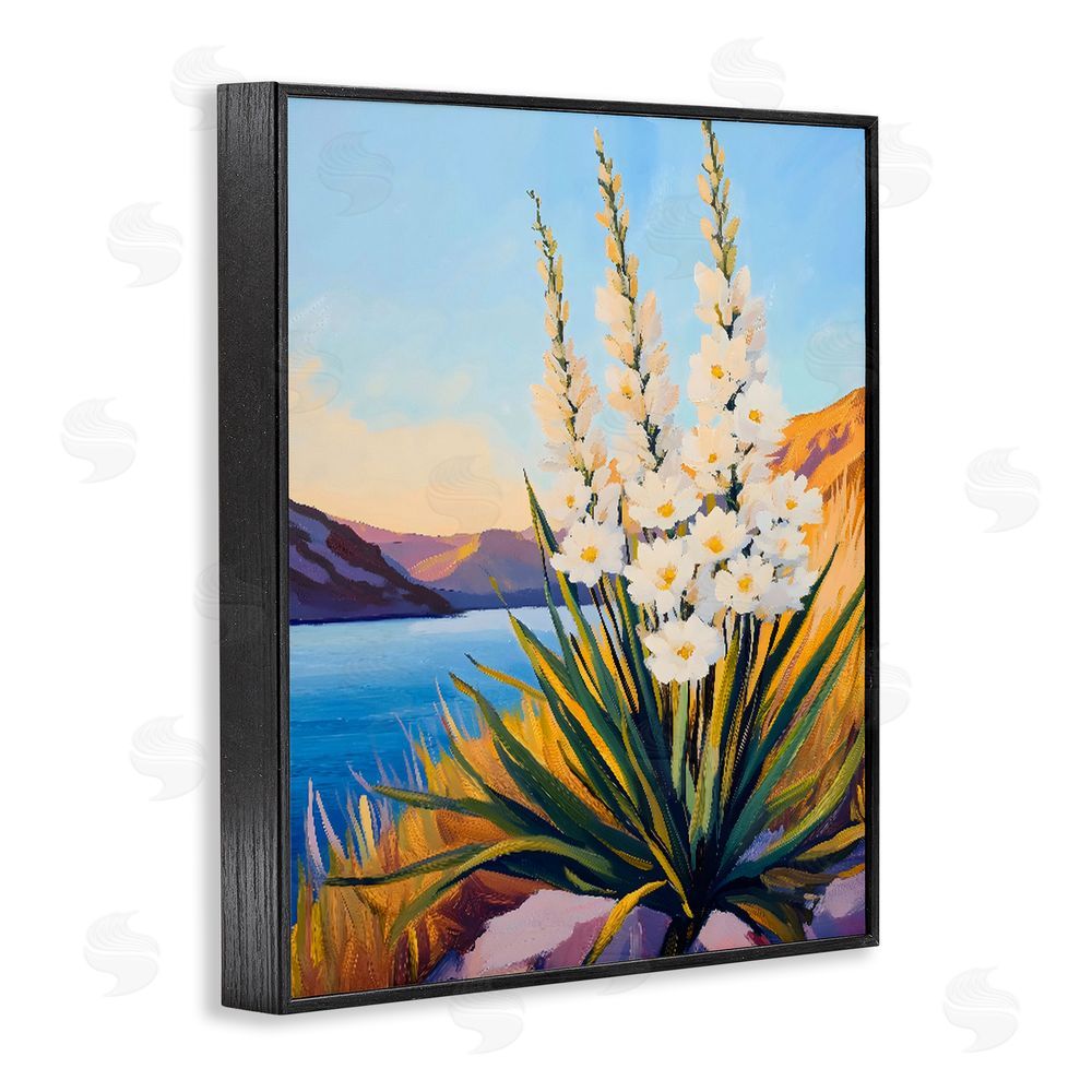 The Prints Vibe Yucca in Bloom By The Lake Black Framed Giclee Wall Art Print