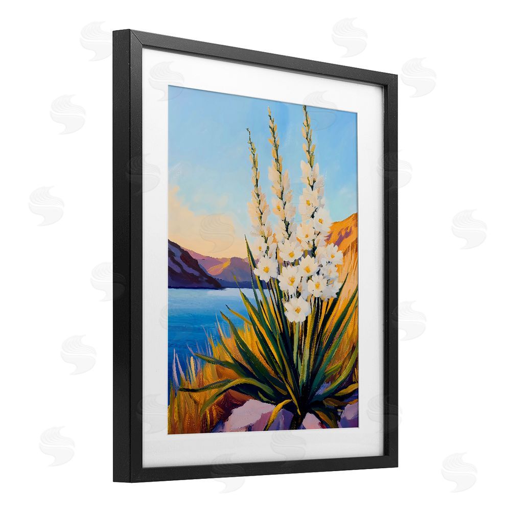 The Prints Vibe Yucca in Bloom By The Lake Black Framed Print Under Glass with White Mat Wall Art