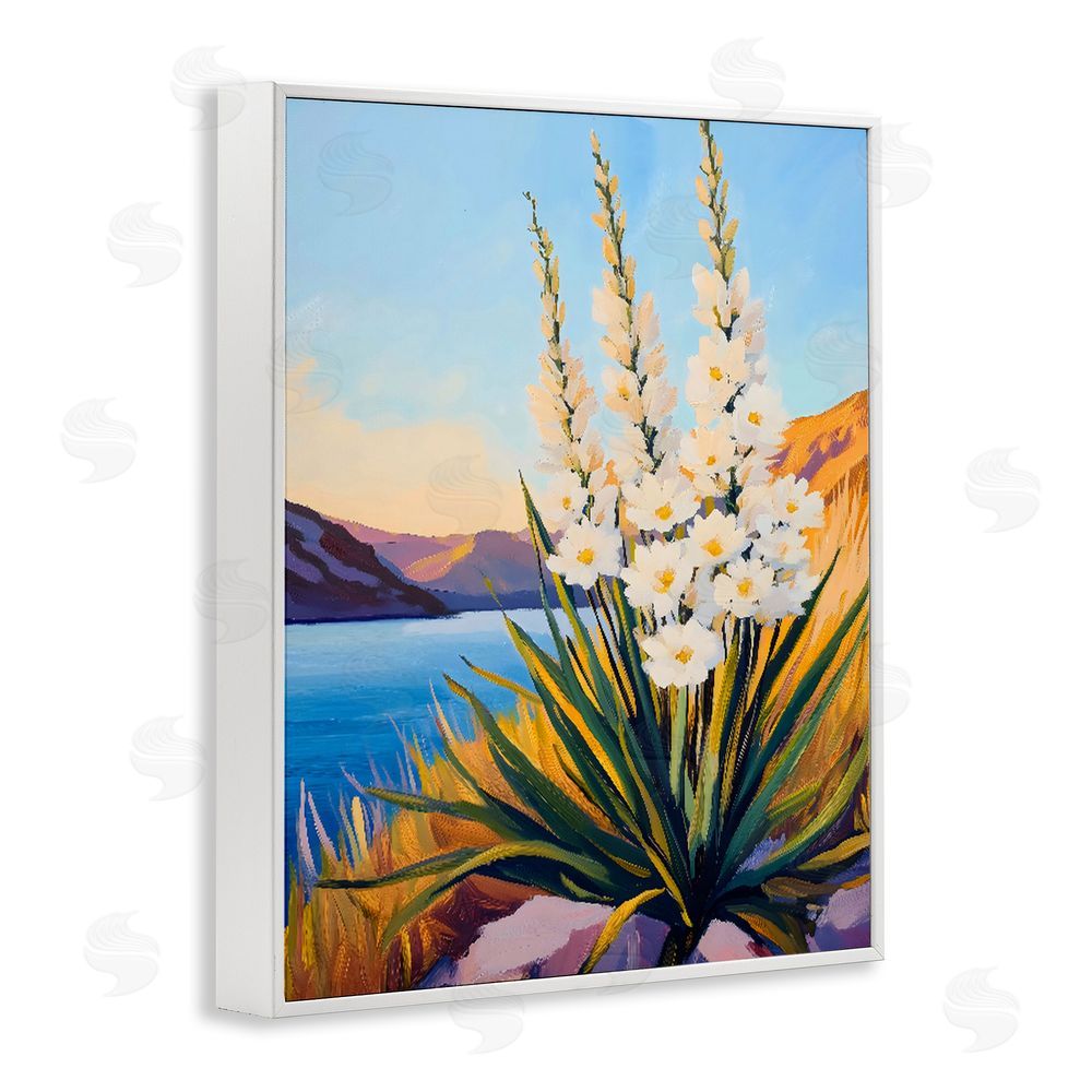 The Prints Vibe Yucca in Bloom By The Lake White Framed Giclee Wall Art Print