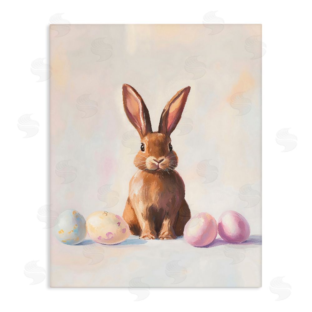 The Prints Vibe Easter Bunny with Pastel Eggs Stretched Canvas Wall Art