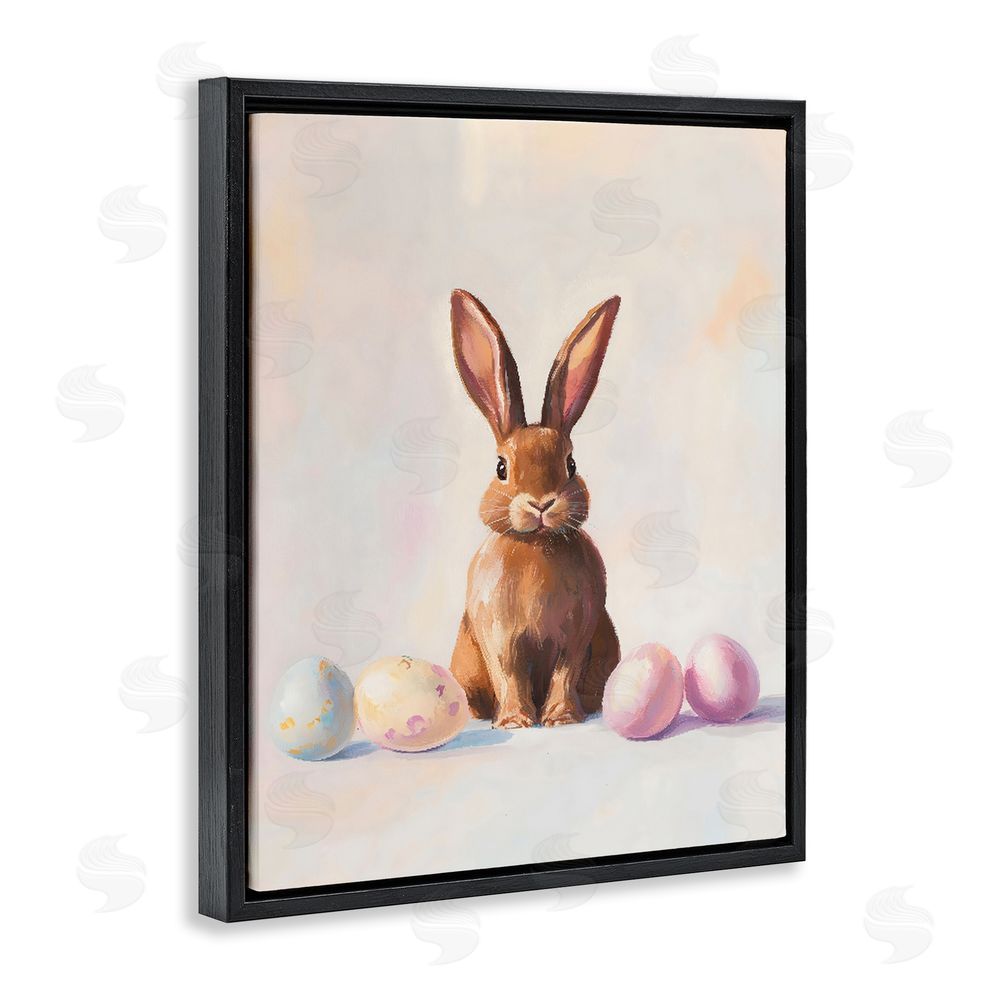The Prints Vibe Easter Bunny with Pastel Eggs Black Floating Frame Canvas Wall Art Print