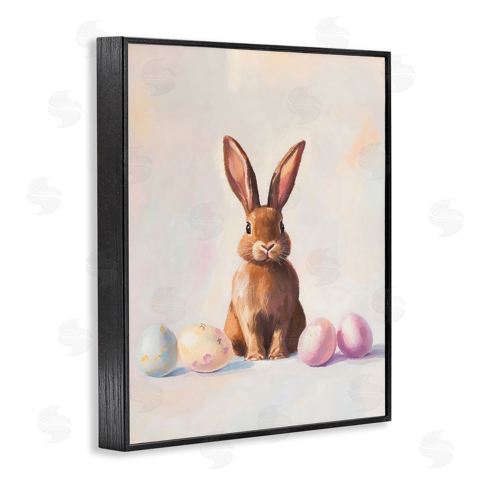 The Prints Vibe Easter Bunny with Pastel Eggs Black Framed Giclee Wall Art Print