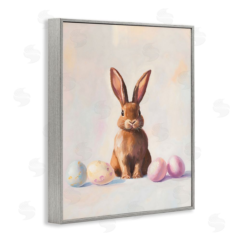 The Prints Vibe Easter Bunny with Pastel Eggs Gray Framed Giclee Wall Art Print