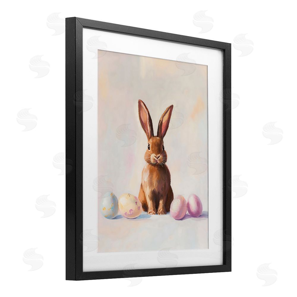 The Prints Vibe Easter Bunny with Pastel Eggs Black Framed Print Under Glass Wall Art