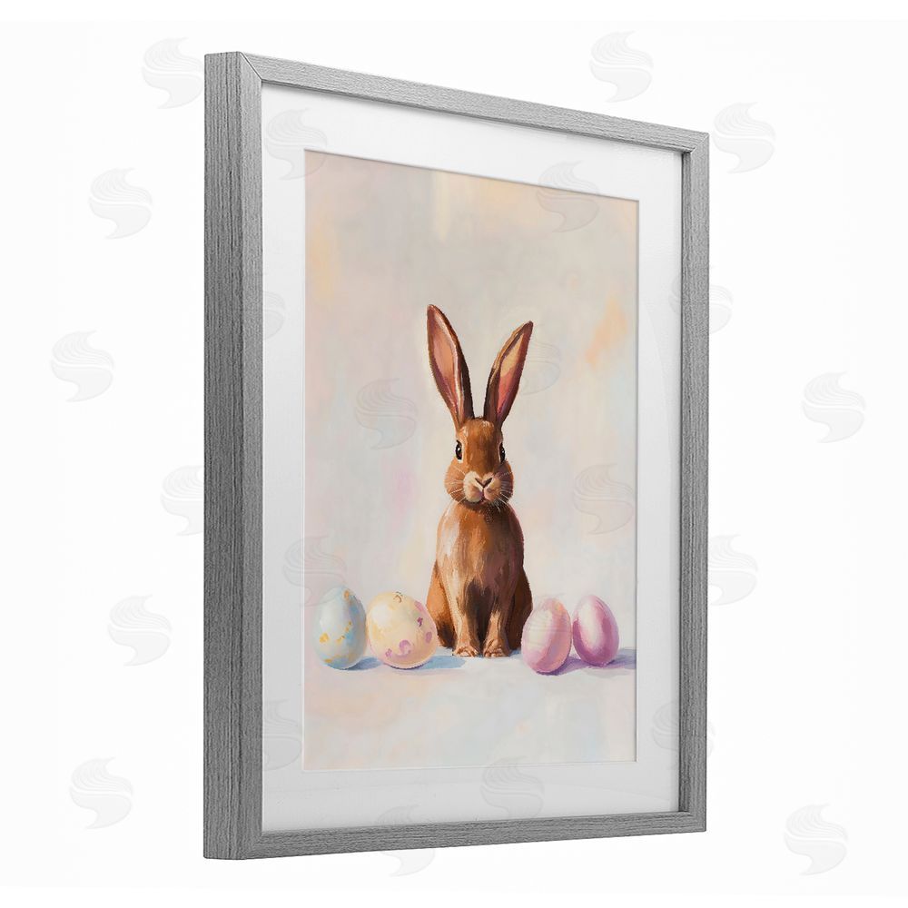 The Prints Vibe Easter Bunny with Pastel Eggs Gray Framed Print Under Glass Wall Art