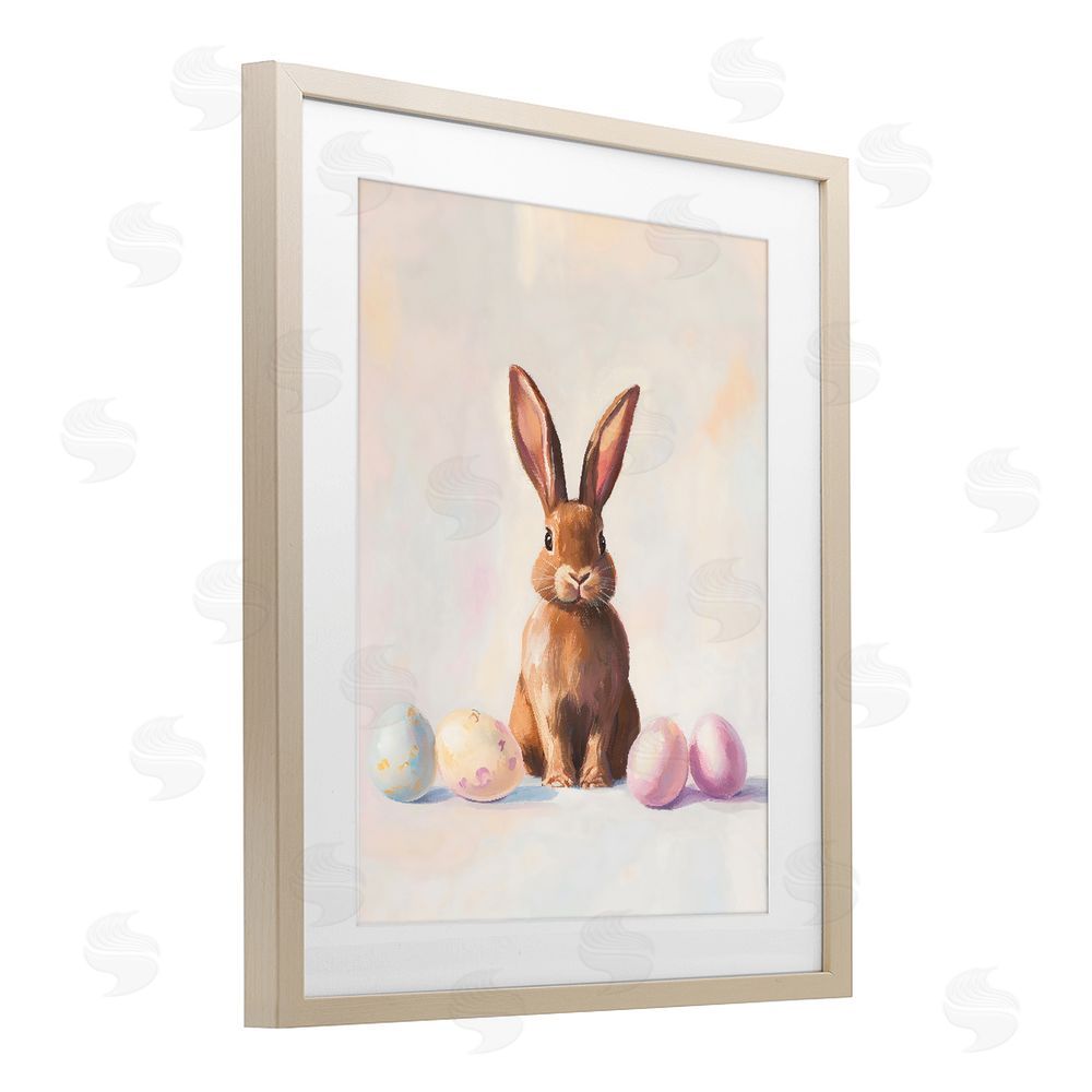 The Prints Vibe Easter Bunny with Pastel Eggs Brown Framed Print Under Glass Wall Art