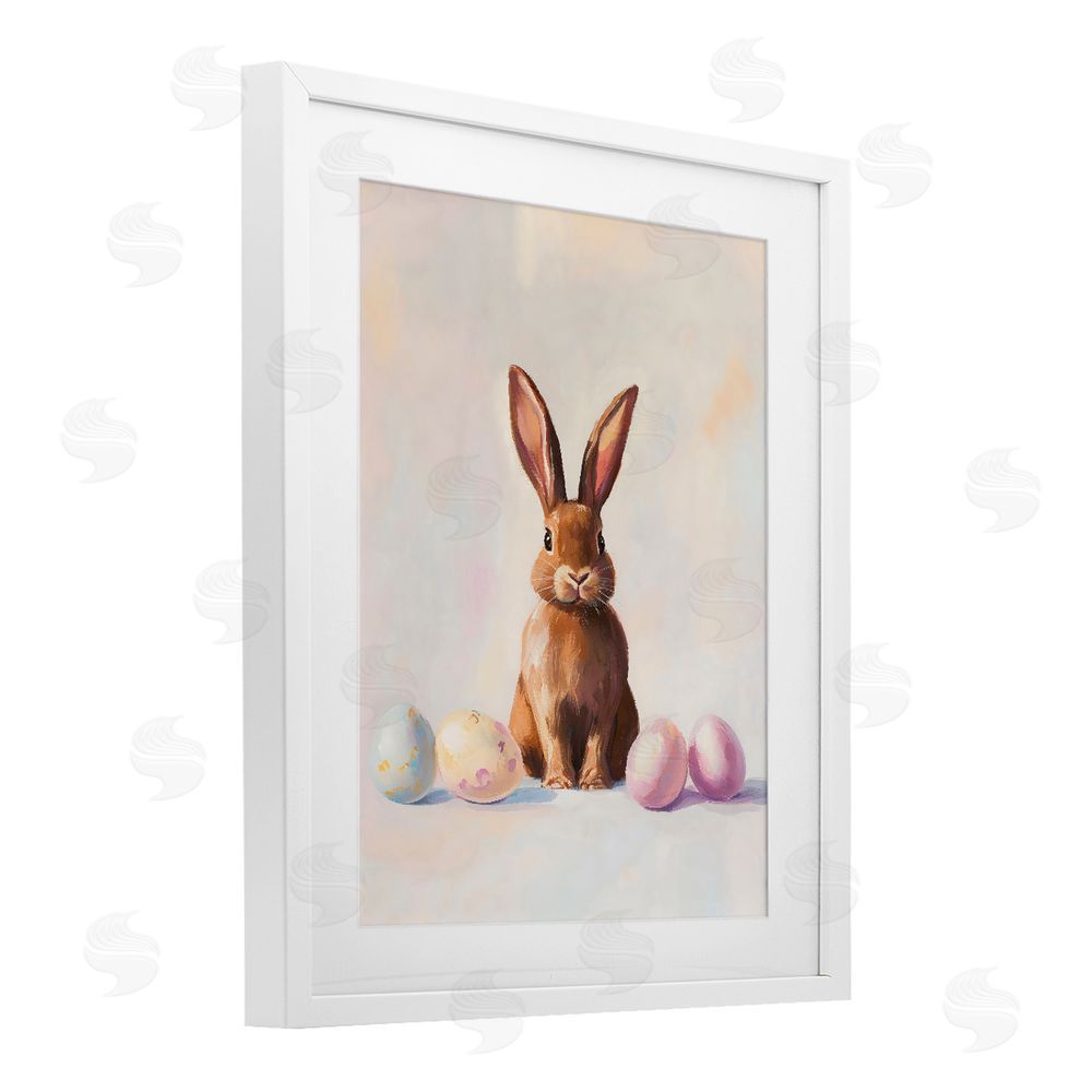 The Prints Vibe Easter Bunny with Pastel Eggs White Framed Print Under Glass Wall Art