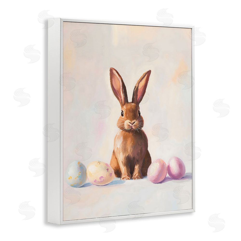 The Prints Vibe Easter Bunny with Pastel Eggs White Framed Giclee Wall Art Print