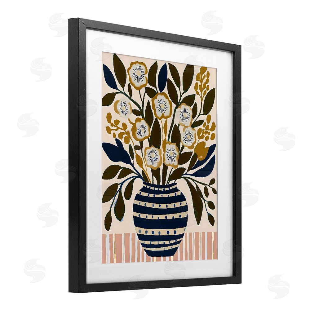 Creative Studio Wild Bloom Boho Arrangement Black Framed Print Under Glass with White Mat Wall Art