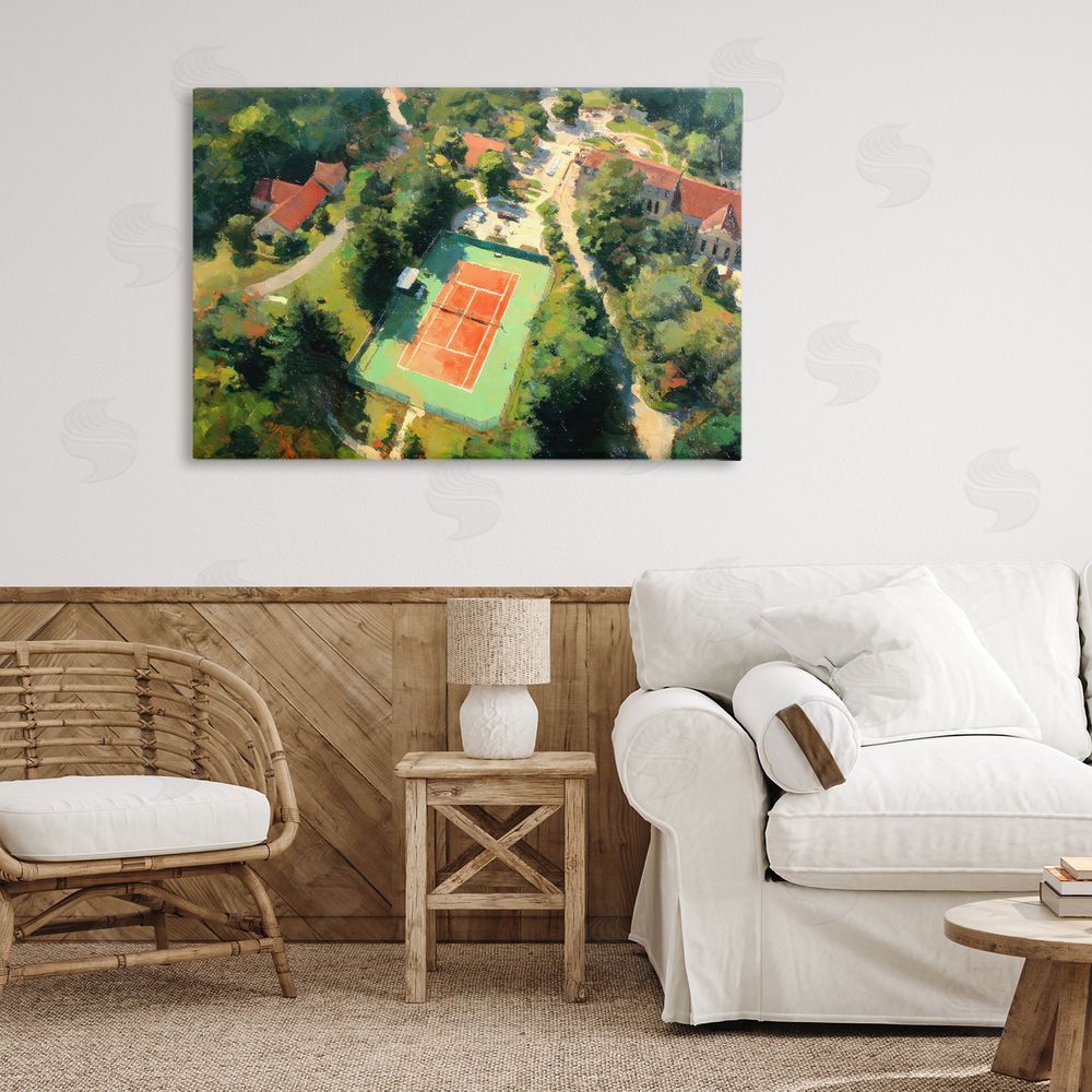 Petal Prints Design Aerial Tennis Court Park Stretched Canvas Wall Art Print in Room